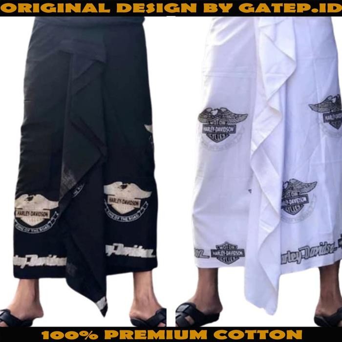 PREMIUM Kamen Kain Lembaran Bali Motif Harley Davidson Hitam Polos Pria Wanita