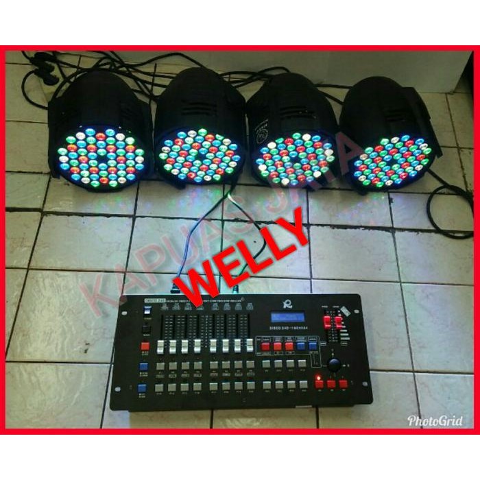 PAKET 4 LAMPU PARLED 54X3W RGBW + MIXER DMX DISCO 240 REDSUN