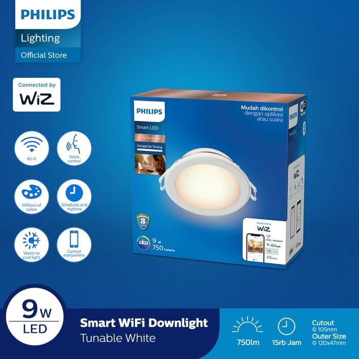 LAMPU DOWNLIGHT LED 9W SMART WIFI PHILIPS TUNEABLE DIMMER