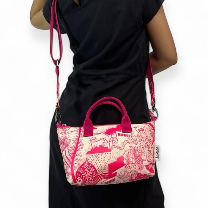 BEST SELLER Sackai Small Crossbody - "The Neighborhood" original drawings - iconic pink