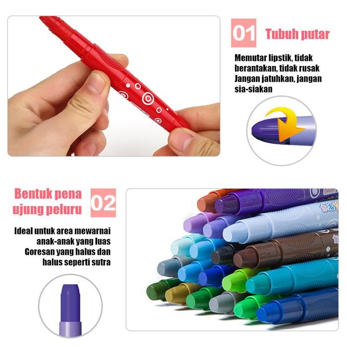 

Crayon Grasp Mata Besar 24/36/48 Warna Krayon Lembut Water Soluble Crayon krayon pensil warna