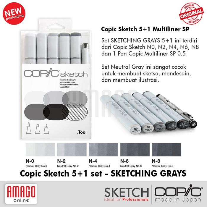 

COPIC SKETCH - SET ISI 5 WARNA NEUTRAL GRAY + 1 MULTILINER SP 0.5
