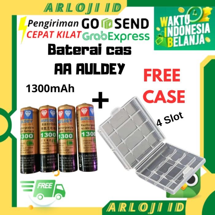 FREE CASE Baterai AA ORIGINAL Auldey Rechargeable Isi 4 1300 mAh Batre Cas Auldey AA 4 PCS 1300mAh