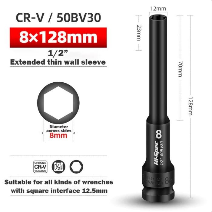 Kunci Shock Panjang 8 10mm 1,2" Hex Socket Head Adapter Mata Kunci Shock impact Extra Panjang 8 mm