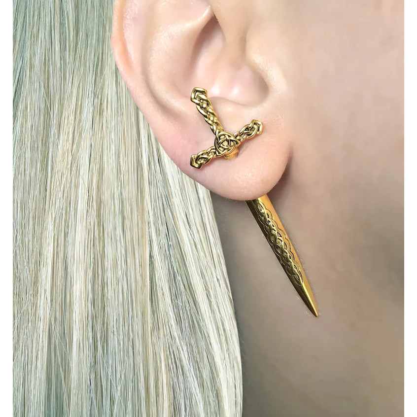 New Gothic Vintage Gold Color Women for Sword Stud Earrings Classic Design Man Dagger Earrings