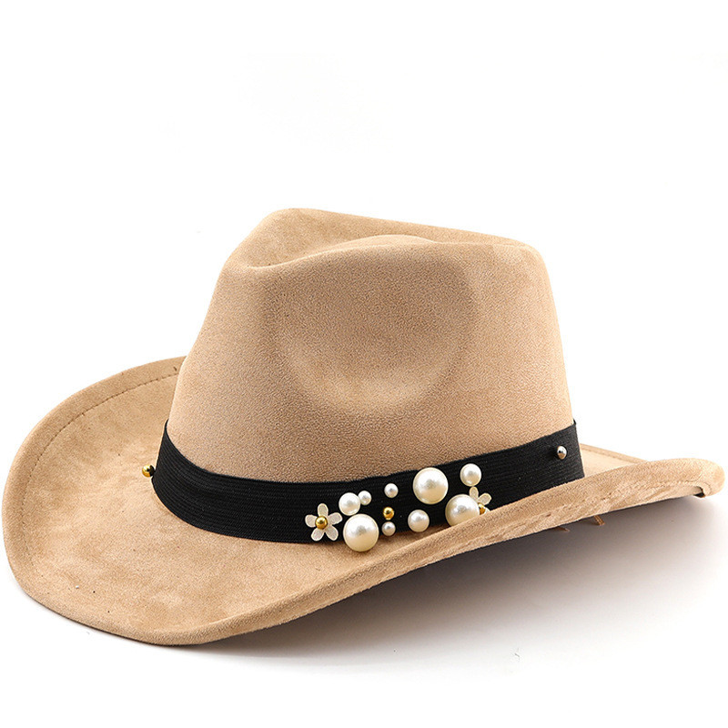 Suede Men's And Women's Woolen Denim Jazz Felt Elastic Pearl Rolled Edge Top Hidden Sunshade Hat