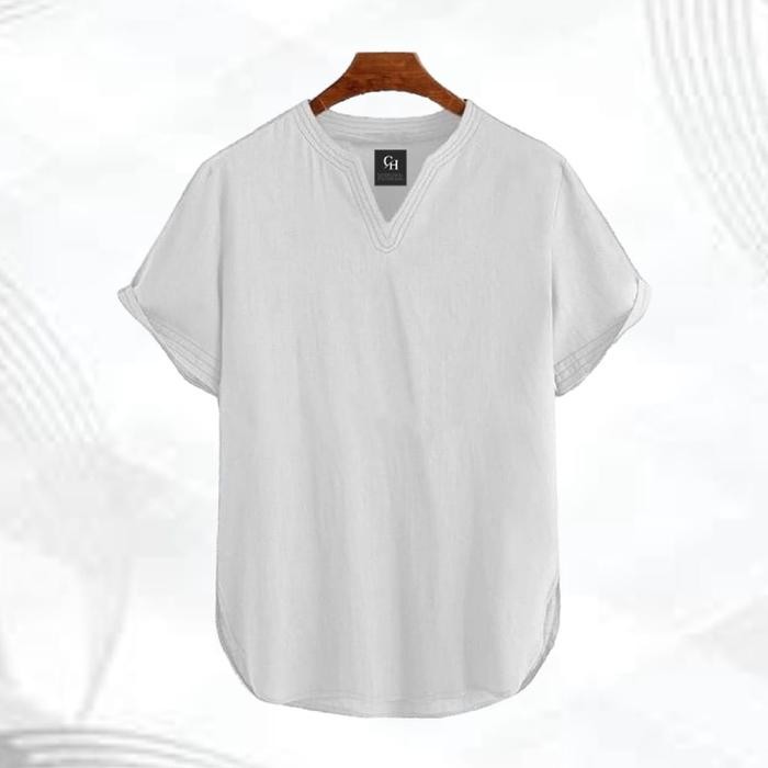 Premium Koko Pria Dewasa Adam Tanpa Kerah Lengan Pendek Polos Ukuran