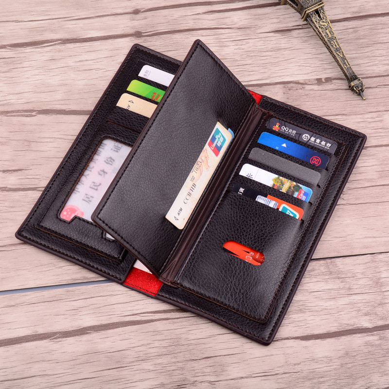 Men's Wallet Business Pu Leather Soft Leather Long Wallet Zipper Coin Pocket Men's Wallet Men's