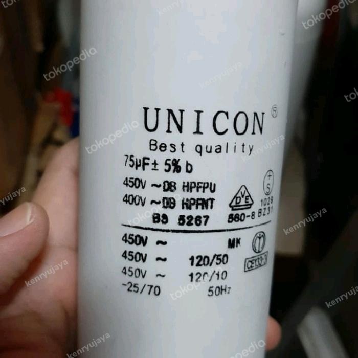 Kapasitor (Capacitor) Pompa 75uf 450 Vac Unicon