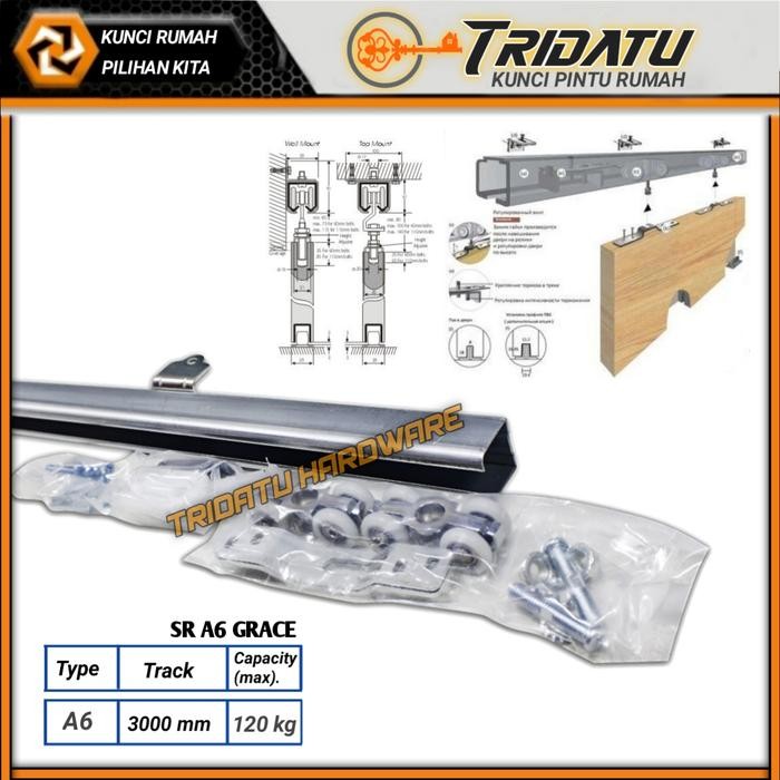 REL PINTU SLIDING 3METER A6 REL PINTU GESER 300CM FULL SET RODA