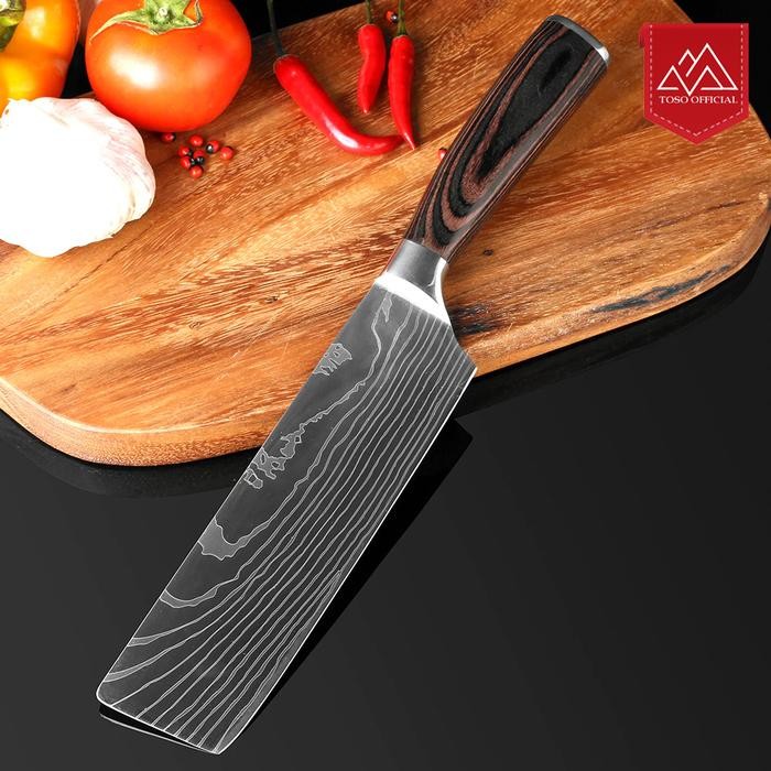 PISAU DAPUR CHEF KNIFE DAMASCUS PATTERN - 7 INCH SANTOKU CLEAVER KNIFE
