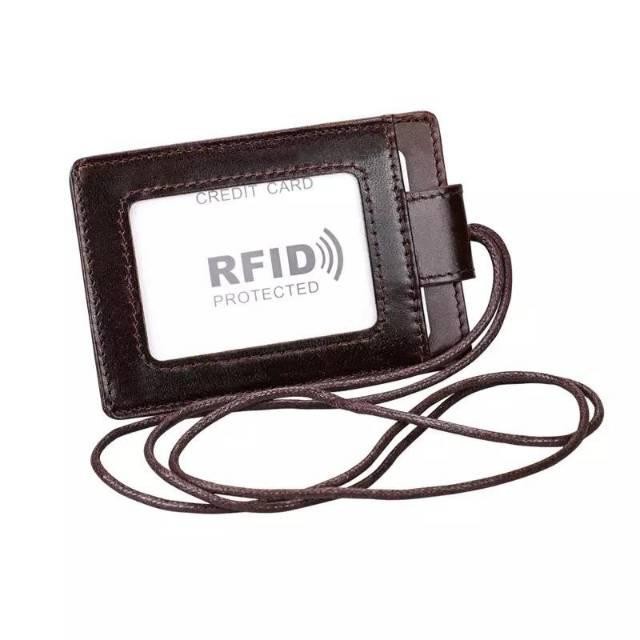 

WL083 - ID CARD HOLDER RFID PROTECTION GENUINE LEATHER LANYARD NAME TAG GANTUNGAN TEMPAT KARTU KULIT