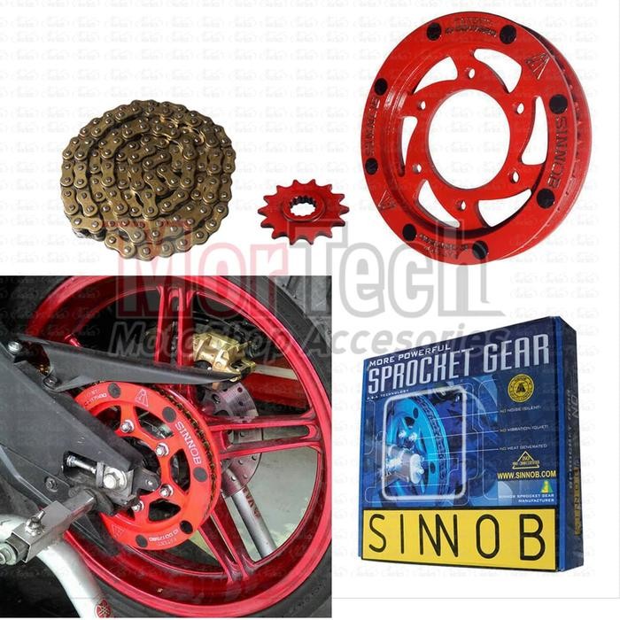 Chain Kit Sprocket Gear Set Rantai Sinnob Premium Ninja 250 Fi - Merah
