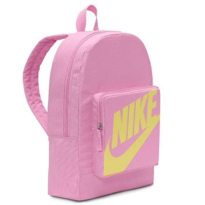 (100% ) NIKE Kids Classic Backpack Pink Rise/Light Laser Orange Swoosh Logo Girl Sool Bag Tas Ransel