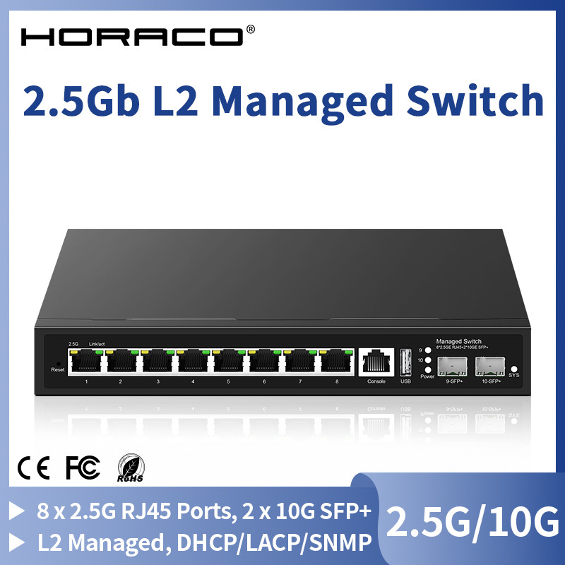 HORACO 8 Port 2.5Gb L2 Managed Switch Managed Network Switch with 2 SFP+ Smart Managed Home Ethernet
