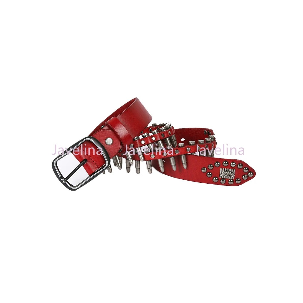 Handmade personalized bullet belt, top layer cowhide punk style knight belt, needle buckle leather b