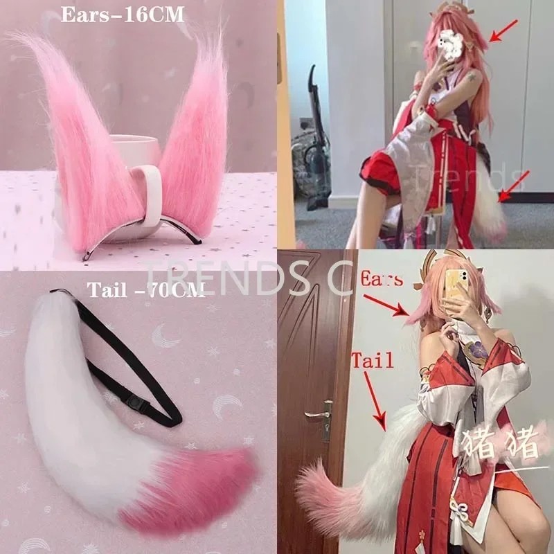 Handmade Yae Miko Ears Tail Animal Fox Ear Yae Miko Headwear Accessories Costume Props Ear Headband 