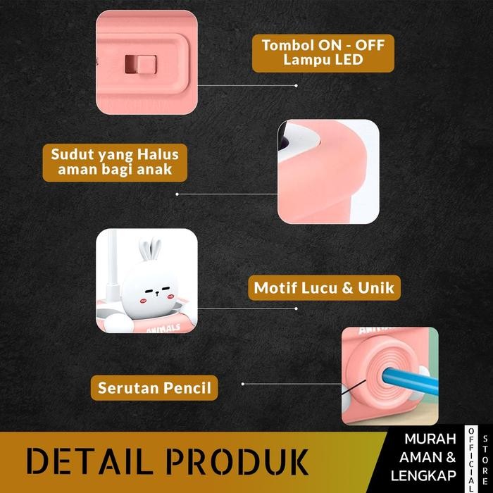 

Lampu Rautan Pen Holder Meja Belajar 3in1 Pensil Sharpener Tempat Pulpen LED Karakter Lucu Usb