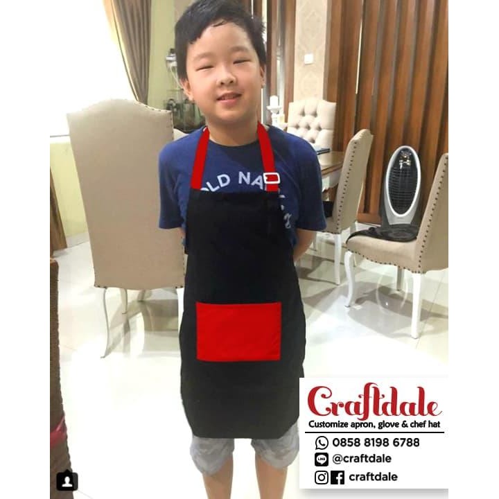 Celemek SD (6-9th) - Hitam hitam tali kantong merah