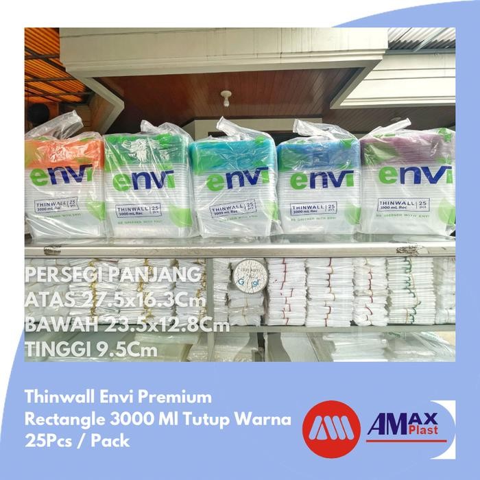 Thinwall 3000 ml Envi Tutup Warna Kotak Makan Nasi Buah Sayur isi 25