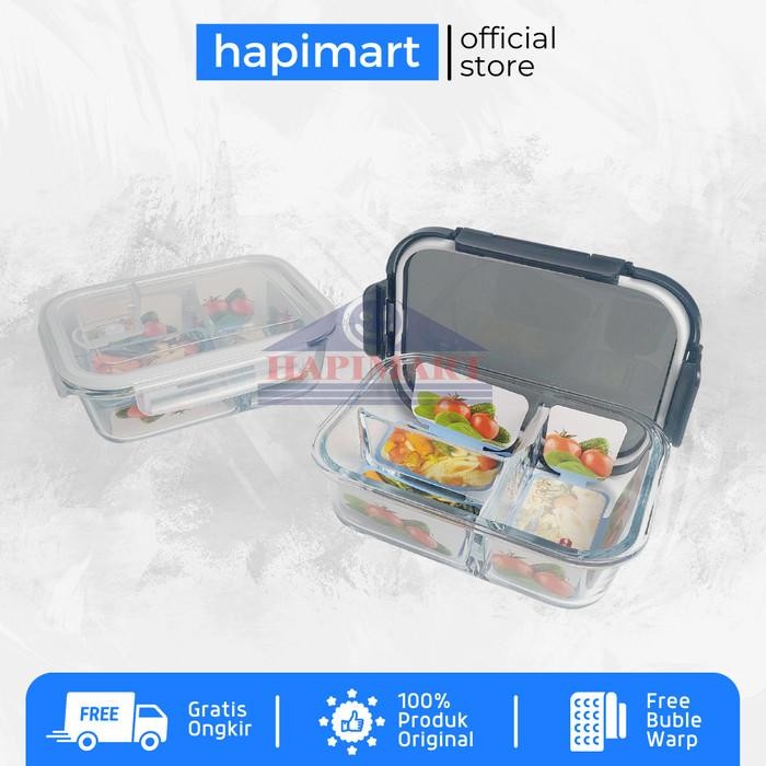 

(Expert) Glasslock Wadah Tempat Makanan Persegi 3 Sekat Hitam Dan Putih Satuan