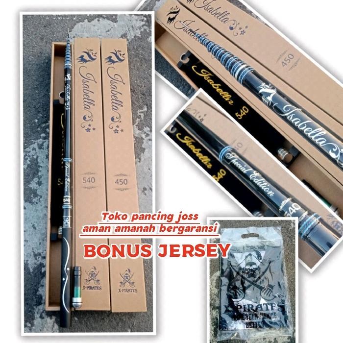 Tegek Kolong Isabella X-Pirates 450/540/610 Carbon Kaku Bonus Jersey Pancing Mancing