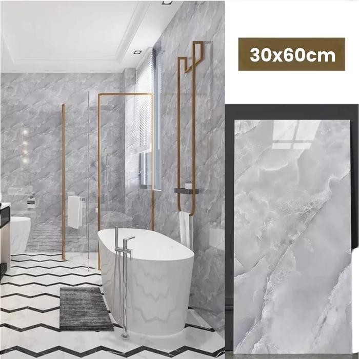 MARI MILIKI- WALLPAPER STICKER DINDING KAMAR MANDI ANTI AIR MOTIF MARMER ABU GLOSSY
