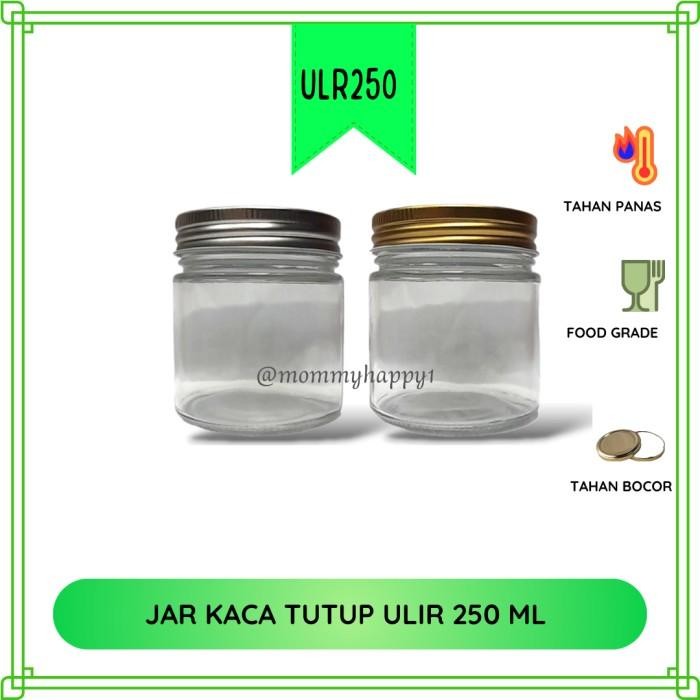 (Expert) ULR250 Jar Kaca / Toples 250 ml Tutup Ulir Aluminium - Tutup Gold,Tanpa Bubble