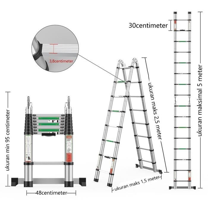 

Terlaris Isku Alumunium Telescopic Ladder 3.8/4.4/5/5.4/6.3M Tangga Lipat Multi Alumunium Telescopic