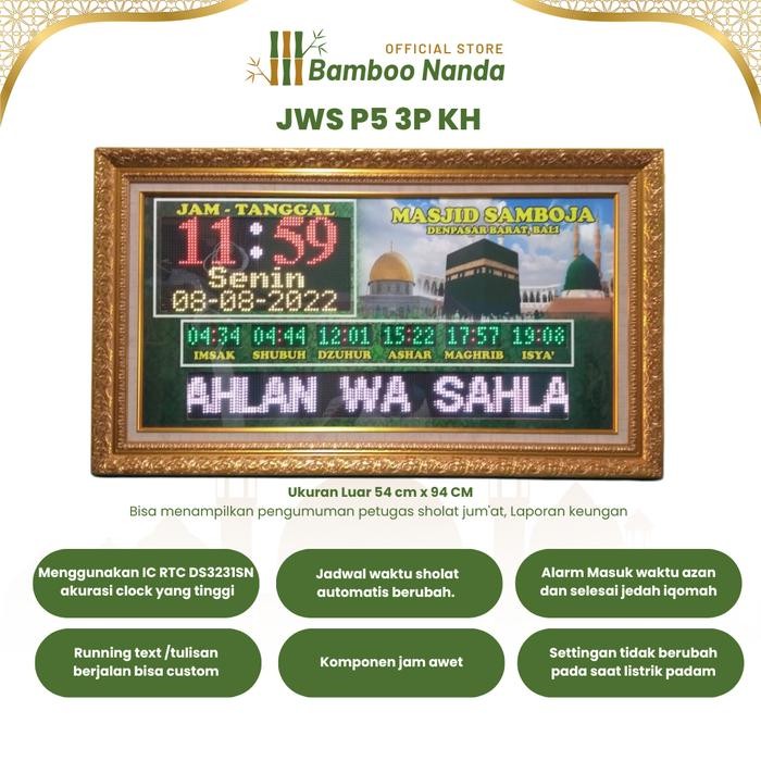 JAM DIGITAL JADWAL SHOLAT MASJID TYPE P5 3PKH KALIGRAFI FULL COLOR