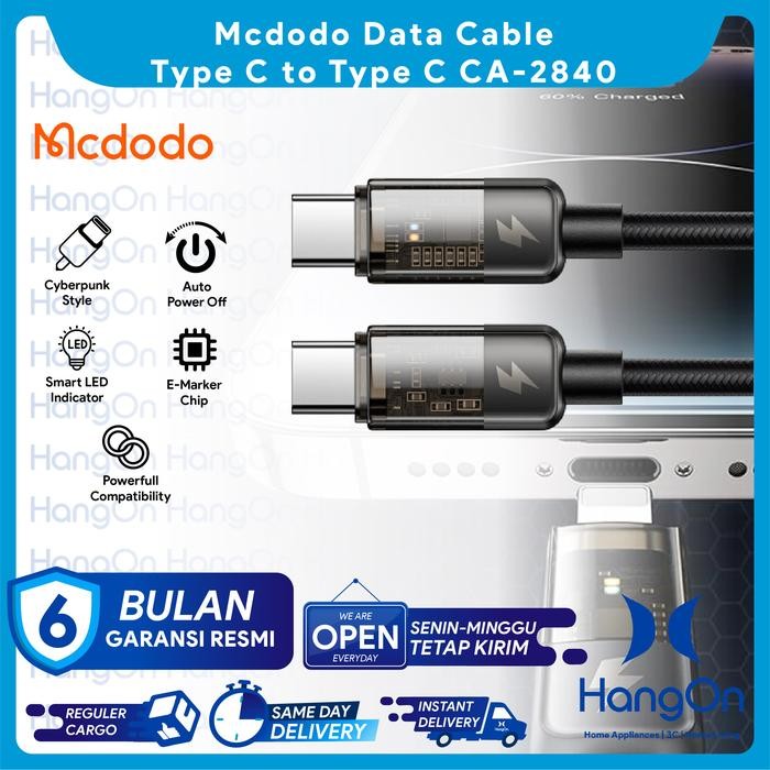 PREMIUM Mcdodo CA-2840 Kabel Data Transparan Type C to Type C Auto Power Off