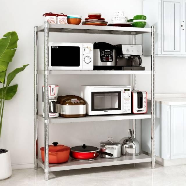 PREMIUM Rak Dapur Rak Susun Stainless Steel 4 susun Portable Rak Penyimpanan