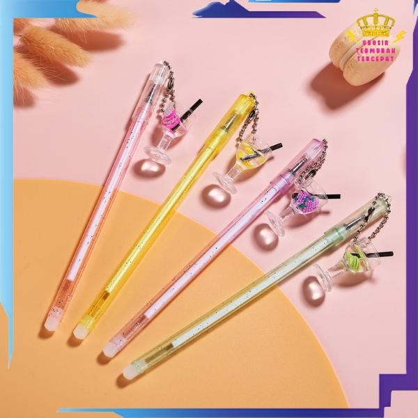 

READY GTT Pulpen Lucu Motif Gelas Juice Pena Glitter Aesthetic Alat Tulis