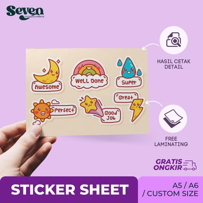 

Sticker Sheet Waterproof ukuran A5/A6/Custom size - lam. doff/glossy