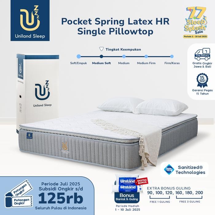 Kasur Pocket Spring Bed Latex HR Single Pillowtop 30cm Uniland Sleep