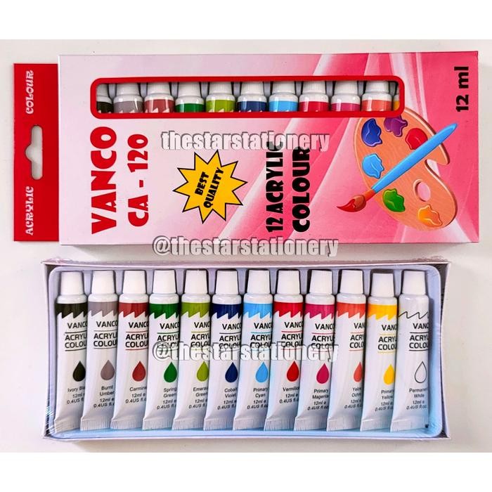 

(1 Set Isi 12 Pcs) GROSIR Cat Acrylic Vanco CA-120 12 ml / Cat Poster Vanco / Cat Air Vanco