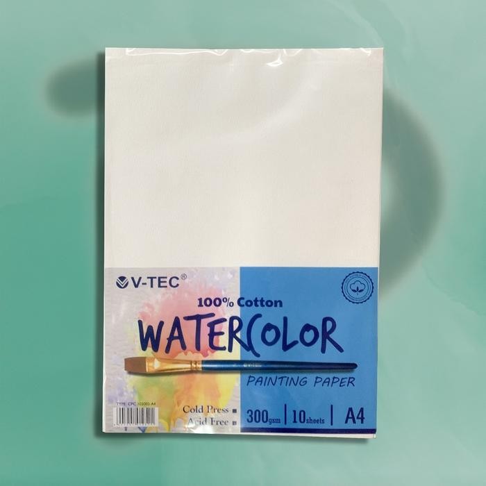

V-Tec Watercolor Paper A4 300Gsm 100% Cotton 10 Sheets Painting Paper Gratisongkir
