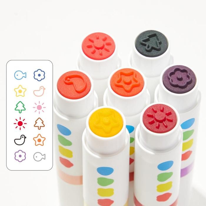

Mideer 12 Pc Round Tip Stamper Washable Marker 2 In 1 Spidol Dan Stamp Gratisongkir