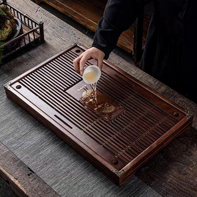 Kedai Asmara Chinese Tea Tray Solid Wood Black Bamboo Big Size