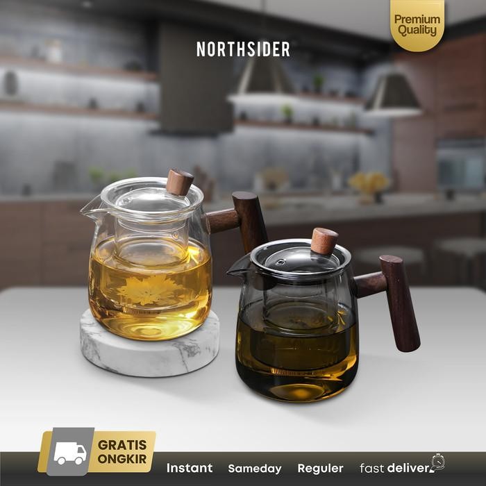Kedai Asmara Tea Pot Glass Infuser Teko Teh Kaca Wooden Handle Japan 480Ml Xhj48