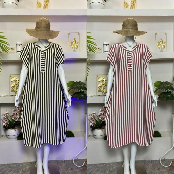 Diora Dress Daster Blaster Busui Friendly Jumbo Kain Rayon Crinkle Airflow Motif Salur Kerah V