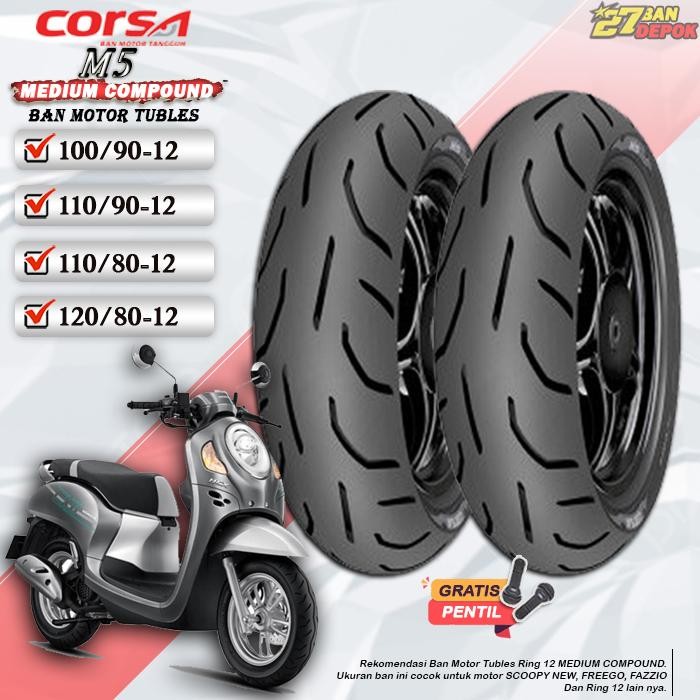 [Satuan] Ban Motor Scoopy Donat Corsa M5 Ring 12 Tubles Ban Motor Tubeless Fazzio Freego Ring 12