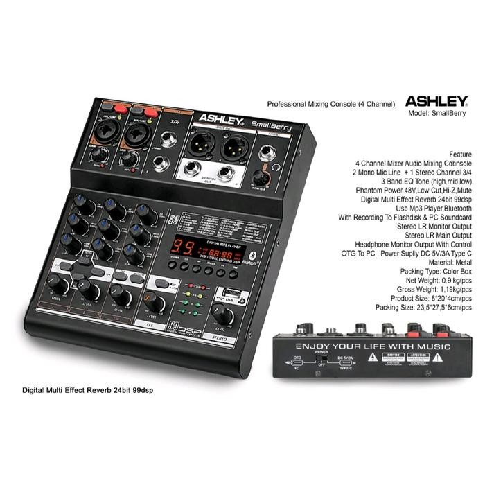 MIXER ASHLEY SMALLBERRY 4 CHANNEL USB BLUETOOTH 99 DSP EFEK VOKAL