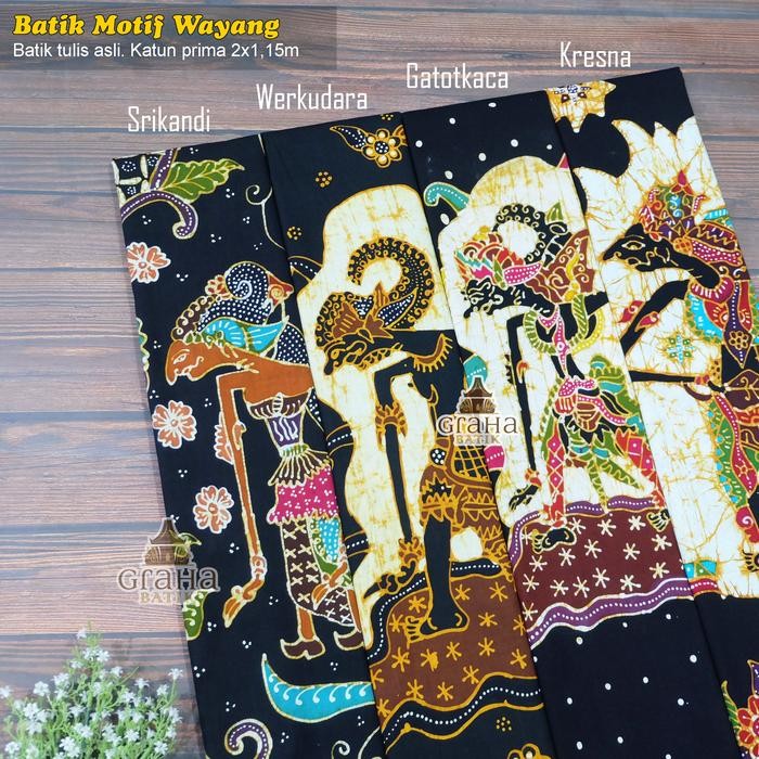 Kain Batik Tulis Asli Bahan Batik Bakaran Pria Wanita Motif Wayang *