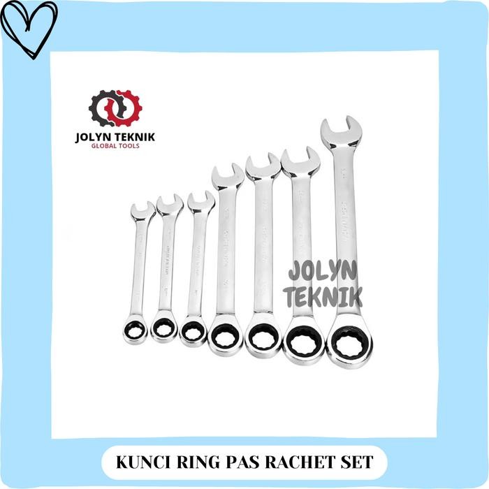 Hemat Kunci Ring Pas Rachet Set Kunci Ring Pas 8Mm - 19Mm Kunci Kombinasi Krek 7Pcs Ratchet