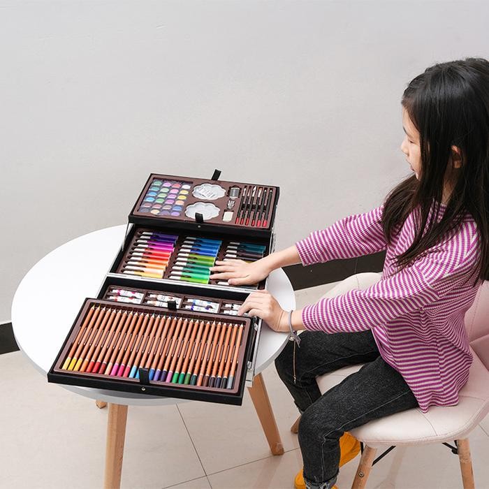 

Wd Crayon Set 145Pcs Koper Aluminium Besi Krayon Sil Warna 145 Pcs Box Alat Lukis Anak Koper Set