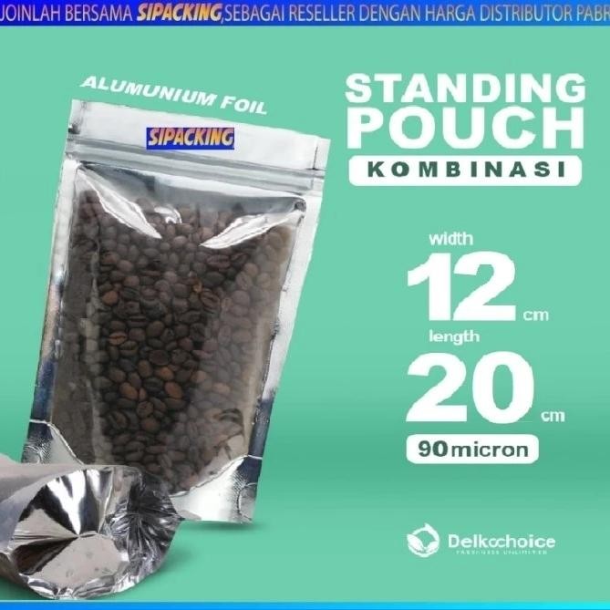 STANDING POUCH KOMBINASI PLASTIK TRANSPARAN ALUMUNIUM FOIL 12X20