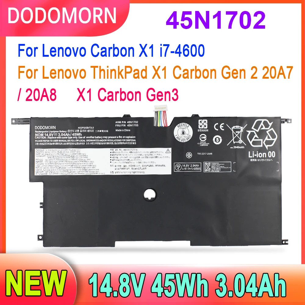 DODOMORN New 45N1702 45N1703 Laptop Battery For Lenovo Carbon X1 i7-4600 ThinkPad X1 Carbon Gen 2 20