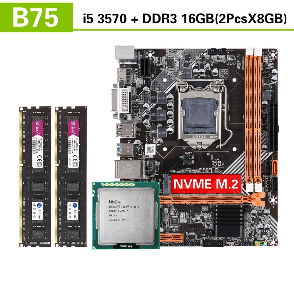 Kllisre B75 Kit Motherboard Set with Core I5 3570 2 X 8GB = 16GB 1600MHz DDR3 Desktop Memory NVME