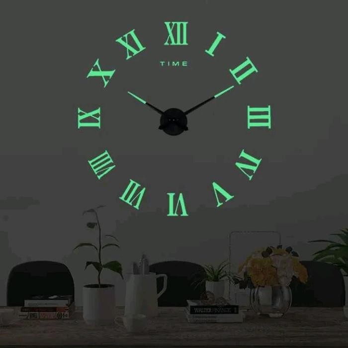 Jam dinding tempel tembok romawi hitam Digital Modern Mesin